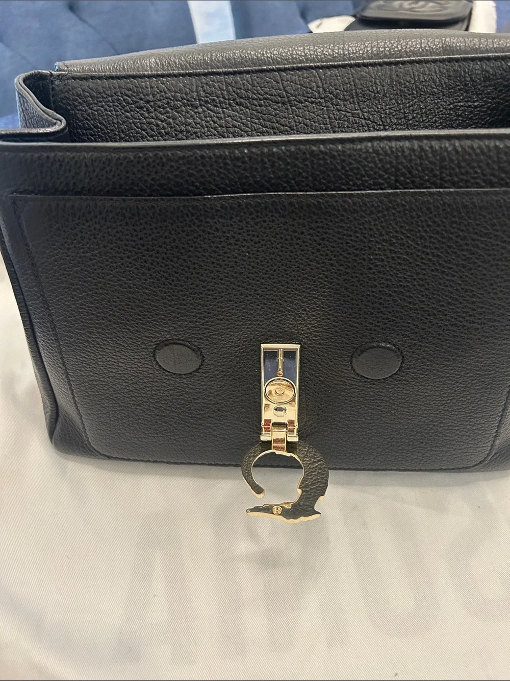 Trussardi Black Leather Top-Handle Satchel with Gold Snake Detail